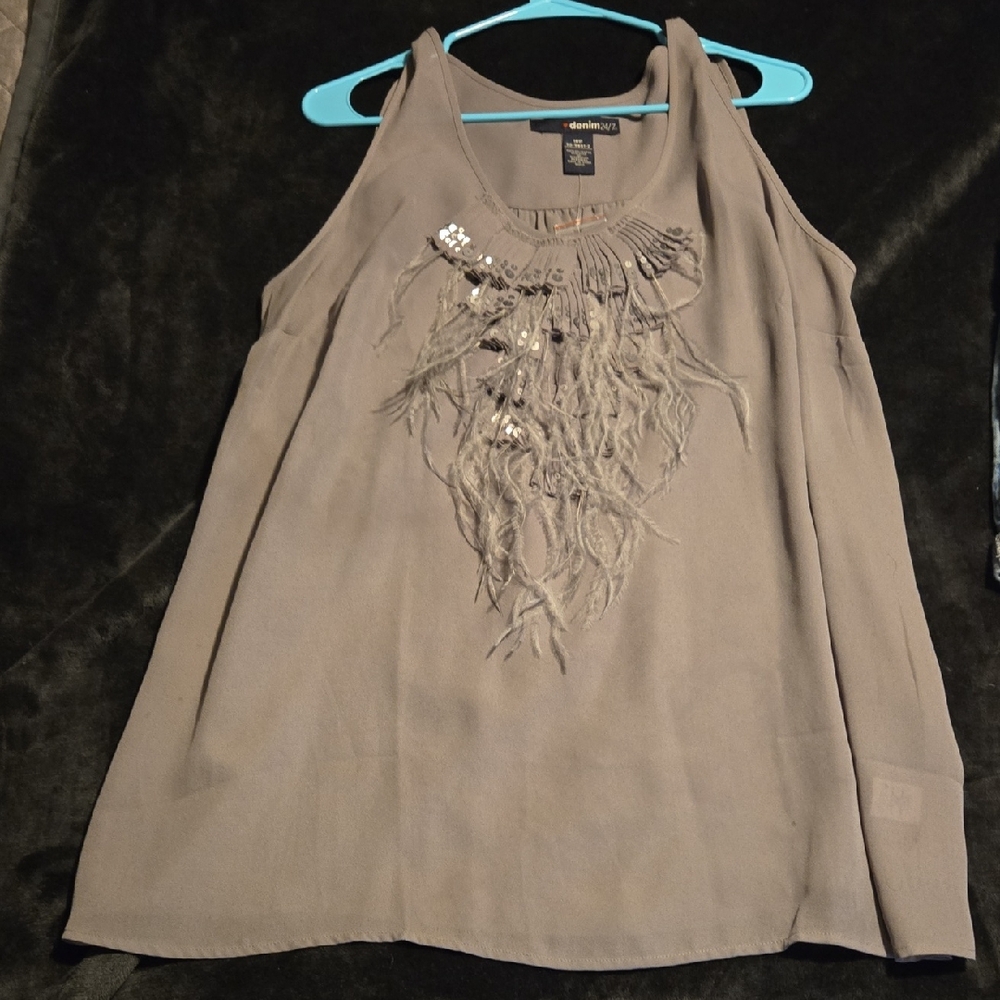 Denim 24/7 Feather And Sequence Tank Top/Mini Dress